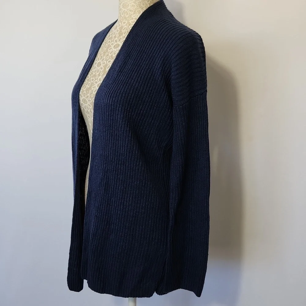 Eileen Fisher Women's Blue 100% Organic Linen Ribbed Long Sleeve Cardigan XS/TP